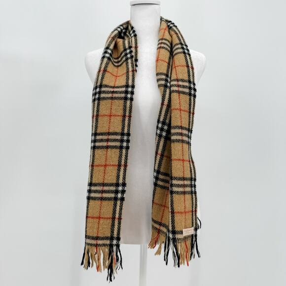 Burberry Scarf Wool Nova Check Plaid Beige Brown Winter Authentic Fringe - Picture 2 of 7